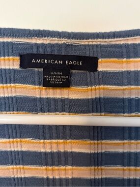 American Eagle Outfitters Blue Striped Crop Top with Yellow & White